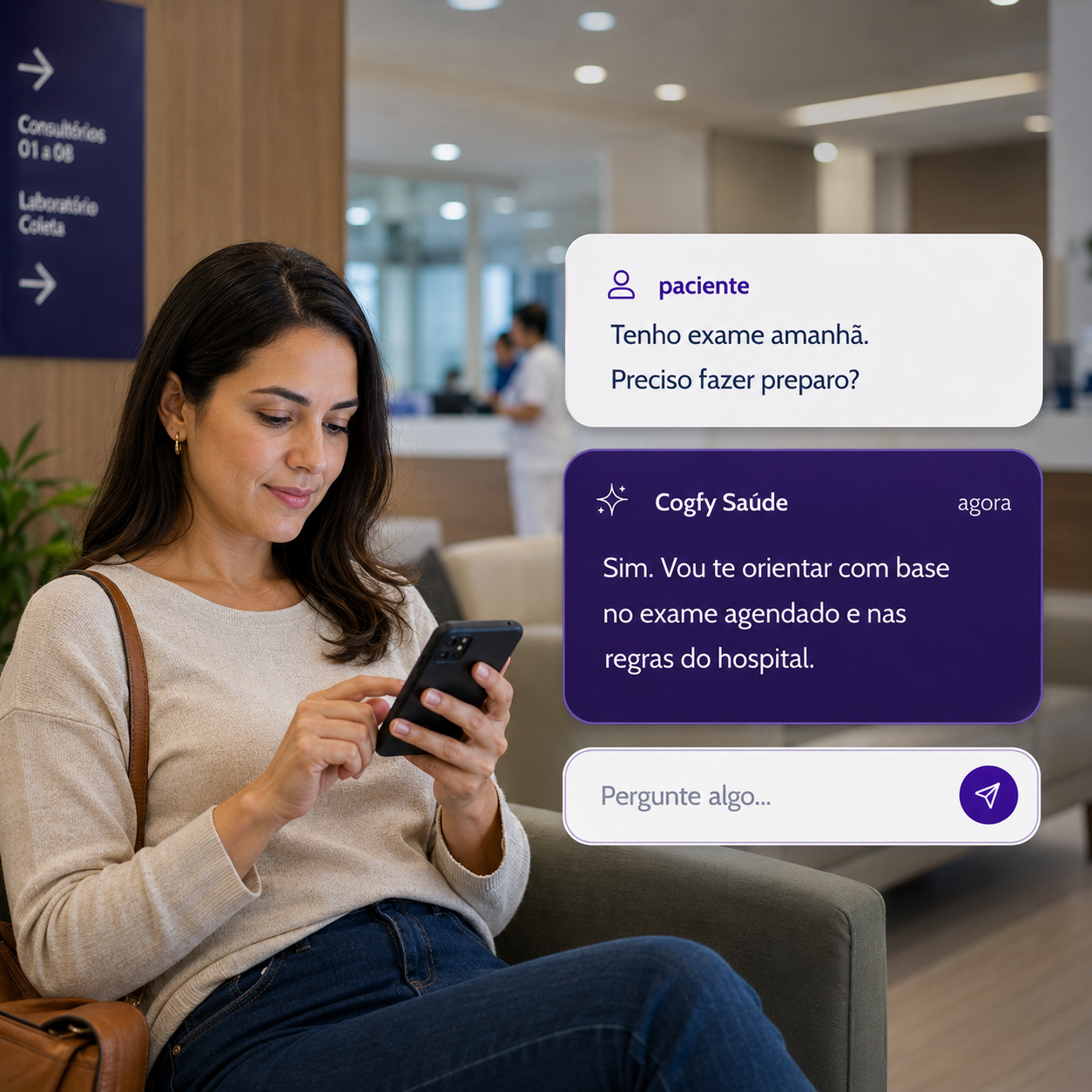 Paciente recebendo orientação de preparo pelo agente Cogfy